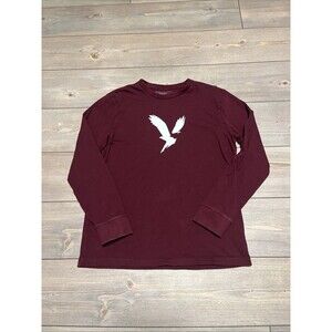 American Eagle Men's Long Sleeve Shirt Super Soft, Maroon Eagle Logo Medium